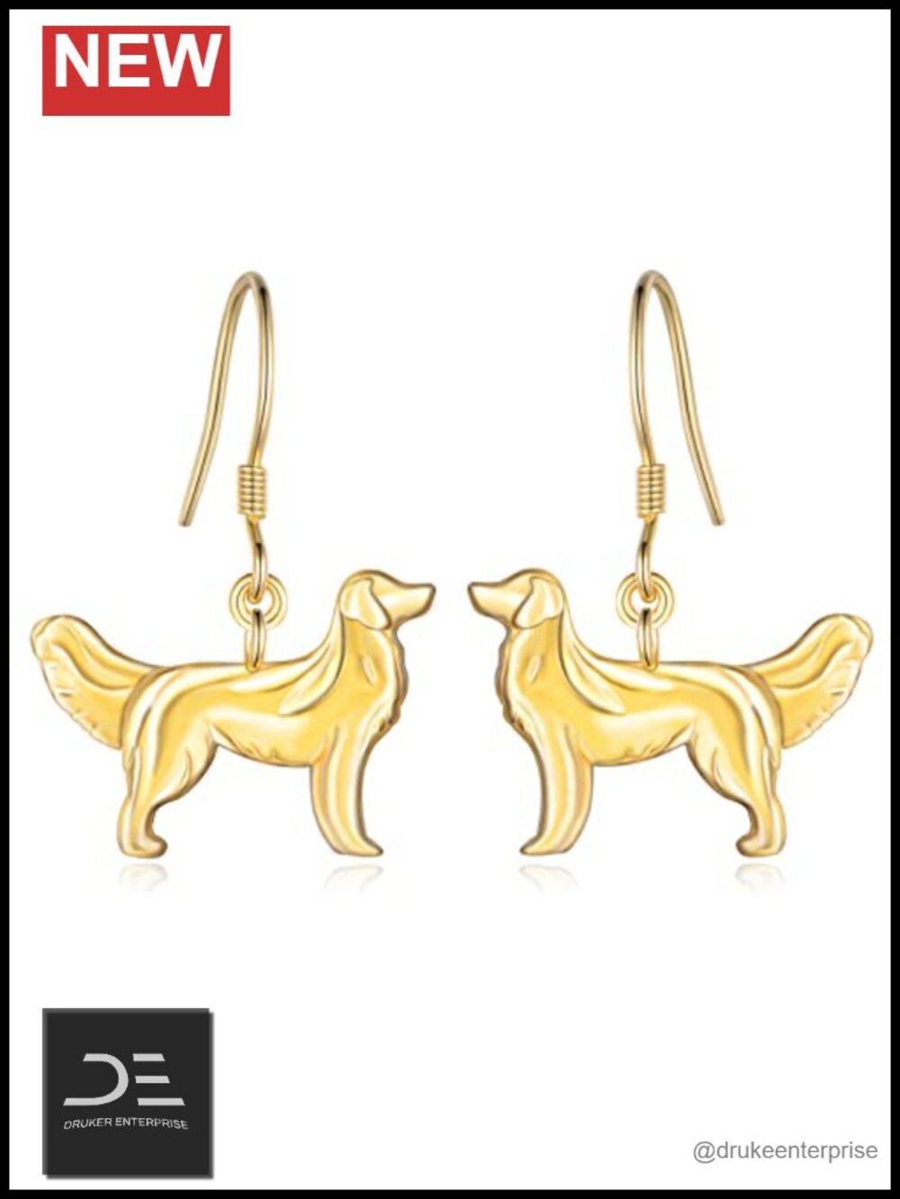 925 Sterling Silver Dog Dangle Earrings 14x14mm